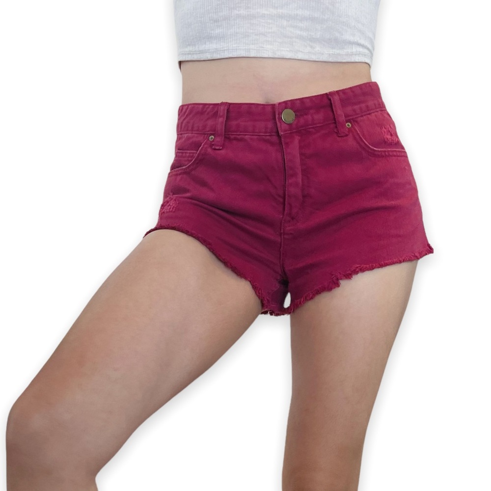 Billabong Brick Red Highrise Raw Hem Denim Shorts Size 26